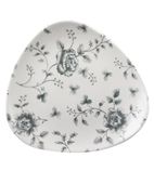 Vintage Prints Grey Rose Chintz Pattern Triangle Plate 192mm - CP547