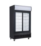 G-Series GM814 950 Ltr Upright Double Sliding Glass Door Black Display Fridge With Canopy