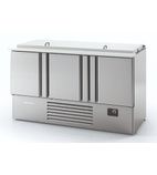 Image of ME1003BAN 355 Ltr 3 Door Stainless Steel Refrigerated Pizza / Saladette Prep Counter With Cutting Board