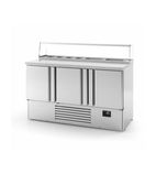 ME1003PIZZA 355 Ltr 3 Door Stainless Steel Refrigerated Pizza / Saladette Prep Counter With Granite Worktop