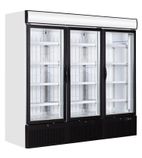 NC7500G 1784 Ltr Upright Triple Hinged Glass Door White Display Fridge With Canopy