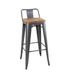 FB624 Bistro Backrest High Stools with Wooden Seat Pad Gun Metal (Pack of 4)