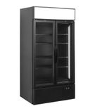 FSC890H BLACK 707 Ltr Upright Double Hinged Glass Door Black Display Fridge With Canopy