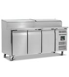 HBC3EN 417 Ltr 3 Door Stainless Steel Refrigerated Pizza / Saladette Prep Counter With Raised Collar