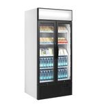 FSC891H 707 Ltr Upright Double Hinged Glass Door White Display Fridge With Canopy