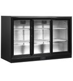 DB301S-3 300 Ltr Undercounter Triple Sliding Glass Door Reduced Height Black Back Bar Bottle Cooler
