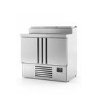ME1000EN 230 Ltr 2 Door Stainless Steel Refrigerated Pizza / Saladette Prep Counter With Raised Collar