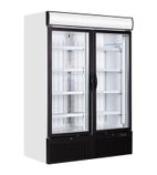 NC5000G 1149 Ltr Upright Double Hinged Glass Door White Display Fridge With Canopy