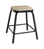 DE481 Cantina Low Stools with Wooden Seat Pad Black (Pack of 4)