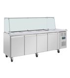 Image of U-Series UA019 616 Ltr 4 Door Stainless Steel Refrigerated Pizza / Saladette Prep Counter With Square Sneeze Guard