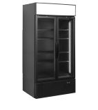 FSC1000H BLACK 796 Ltr Upright Double Hinged Glass Doors Black Display Fridge With Canopy