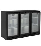 LOWBAR3 280 Ltr Undercounter Triple Hinged Glass Door Reduced Height Black Back Bar Bottle Cooler
