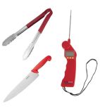 SA792 Colour Coded Red Set - Chopping Board, Tongs & Thermometer (Pack of 3)