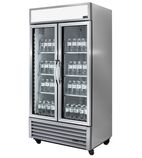 Image of GDM-35-HC-TSL01 900 Ltr Upright Double Hinged Glass Door Aluminium Hydrocarbon Display Fridge With Canopy
