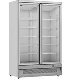 XPD1250-N-G-LE 1006 Ltr Upright Double Hinged Glass Door White Display Freezer