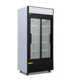 Image of GD630SL 630 Ltr Upright Double Sliding Glass Door White Display Fridge With Canopy