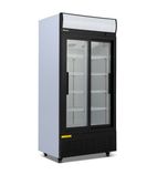 GD630SL 630 Ltr Upright Double Sliding Glass Door White Display Fridge With Canopy