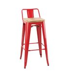 FB626 Bistro Backrest High Stools with Wooden Seat Pad Red (Pack of 4)