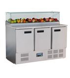 Image of G-Series GH267 436 Ltr 3 Door Stainless Steel Refrigerated Pizza / Saladette Prep Counter With Glass Sneeze Guard