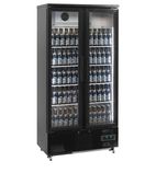 Image of EM500 490 Ltr Upright Double Hinged Glass Door Black Bar Back Bottle Cooler