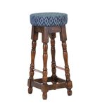 FT402 Classic Rubber Wood High Bar Stool with Blue Diamond Seat (Pack of 2)