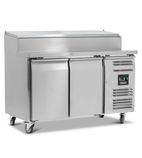 HBC2EN 282 Ltr 2 Door Stainless Steel Refrigerated Pizza / Saladette Prep Counter With Raised Collar