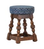 FT406 Classic Rubber Wood Low Bar Stool with Blue Diamond Seat (Pack of 2)