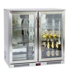 NT2ST 210 Ltr Undercounter Double Hinged Glass Door Stainless Steel Back Bar Bottle Cooler