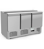 ICE3850GR 380 Ltr 3 Door Stainless Steel Sliding Lid Refrigerated Pizza / Saladette Prep Counter with 12 x 1/3 GN Pans