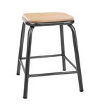 FB930 Cantina Low Stools with Wooden Seat Pad Metallic Grey (Pack of 4)