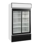 FSC1200S 967 Ltr Upright Double Sliding Glass Doors White Display Fridge With Canopy