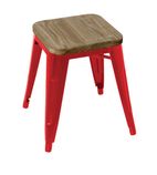 GM637 Red Steel Bistro Low Stools with Wooden Seatpad (Pack of 4)