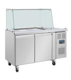 U-Series UA017 314 Ltr 2 Door Stainless Steel Refrigerated Pizza / Saladette Prep Counter With Square Sneeze Guard