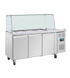 U-Series UA018 456 Ltr 3 Door Stainless Steel Refrigerated Pizza / Saladette Prep Counter With Square Sneeze Guard