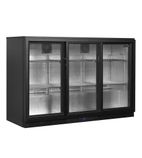 BA30S 311 Ltr Undercounter Triple Sliding Glass Door Black Back Bar Bottle Cooler