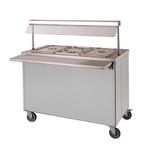 Focus 3FBM 1124mm Wide Mobile Hot Cupboard with Bain Marie Top, Quartz Gantry with Sneeze Guard & Fold Down Trayslide