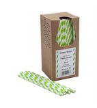 Image of CZ620 6mm Bore Paper Straws Green & White Striped (Pack of 250)