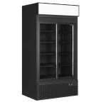 FSC1000S BLACK 771 Ltr Upright Double Sliding Glass Door Black Display Fridge With Canopy