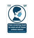 FR188 Face Covering Must Be Worn at All Times Unless Seated Vinyl Sign A4