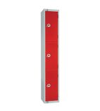 W981-PS Three Door Locker with Sloping Top Red Door Padlock