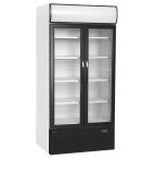 FSC1000H 796 Ltr Upright Double Hinged Glass Doors White Display Fridge With Canopy