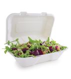 Compostable GH026 Bagasse Clamshell Hinged Meal Boxes 228mm