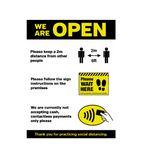FN659 We Are Open Social Distancing Shop Guidance Poster A4 Self-Adhesive