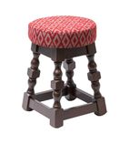 FT463 Classic Dark Wood Low Bar Stool with Red Diamond Seat (Pack of 2)