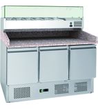 PP3C+ 385 Ltr 3 Door Stainless Steel Refrigerated Pizza / Saladette Prep Counter