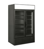 FSC1200H BLACK 1082 Ltr Upright Double Hinged Glass Doors Black Display Fridge With Canopy