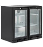 Image of LOWBAR2 185 Ltr Undercounter Double Hinged Glass Door Reduced Height Black Back Bar Bottle Cooler