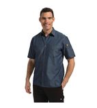 B074-XS  Detroit Unisex Denim Shirt Short Sleeve Blue XS