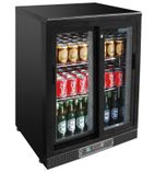 G-Series CD089 140 Ltr Undercounter Double Sliding Glass Door Black Back Bar Bottle Cooler