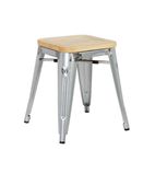 GM634 Bistro Low Stools with Wooden Seat Pad Galvanised Steel (Pack of 4)